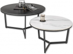 Stella Trading 2 k&uuml;ljelaua komplekt marmorist &uuml;mmarguse musta/valge v&auml;limusega - kaasaegne kohvilaudade komplekt musta metallraamiga - 90 x 45 x 90 cm (B x K x S)