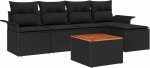 Garten Diivan komplekt 6 osa Schwarz und Holzton Poly-Rattan und Holz Gartenlounge Model3347317