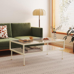 [en.casa] Lindau kohvilaud klaasist elutoa laud klaasist Ribed diivanilaud Ristk&uuml;likukujuline 100 x 50 x 46 cm V&auml;ike laud metallist kreemvalge