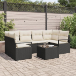 7-teiliges Garten-Sofa-Set mit Kissen Schwarz Poly-Rattan, 2-Sitzer Garten-Sofa mit Kissen Schwarz Poly-Rattan Gartenlounge Model3346277