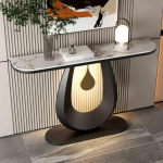 Moderner LED-Konsolentisch f&uuml;r den Eingangsbereich - 120 cm (47,2 Zoll) gro&szlig;er, eleganter Beistelltisch f&uuml;r Flure mit wei&szlig;er Oberfl&auml;che und Metallgestell - Stilvolle Wohnaccessoires und Aufb