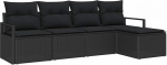 5-teiliges Garten-Sofa-Set mit Kissen Schwarz Poly Rattan, 2-Sitzer Garten-Sofa mit Stauraum & Kissen Schwarz Poly Rattan Gartenlounge Model3355012