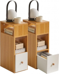 IBUYKE WNS006N-2 Bedside Table Set of 2, Narrow Side Table with Drawer, 2 Open Compartments, Small Bedside Cabinet, Space-Saving, for Bedroom, Living Room, Study, Natural Colour