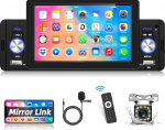 Podofo 1-Din autoraadio, Bluetooth Handsfree, 5-tolline 1080P HD puuteekraan, Single DIN autoraadio, toetab iPhone ja Android, Mirror Link / juhtratta juhtimine / FM-raadio / EQ / USB + tagantj&auml;rele vaatamise kaamera