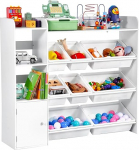 VEVOR Toy Storage Bookcase Toy Shelf, 4-Tier Multifunctional Shelf with 8 Flexible Plastic Containers, Cupboard for Bedroom, Classroom, Children's Room, White