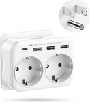 LENCENT reisiadapter USA Saksamaa pistik, B-t&uuml;&uuml;pi toiteadapter, reisipistik 1 USB-C ja 3 USB-A pordiga, adapter Saksamaalt USA-sse Ameerika, Mehhiko, Kanada, Tai, Costa Rica pistikupesade jaoks