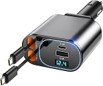 V&auml;ljat&otilde;mmatav autolaadija 123 W auto telefonilaadija auto toiteadapter kahekordse USB C kaabliga USB A PD QC 4 in 1 kiirlaadimine sigaretis&uuml;&uuml;taja iPhone 17/16 Samsung Galaxy S25/S24 Ultra MacBook, s&uuml;learvuti jaoks