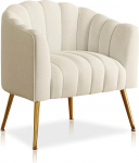 Dewhut Oversized Pumpkin Couch Accent Chair Modern Comfortable Velvet Padded Luxury Single Chair for Living Room, Waiting Room, Office and Dressing Table, Beige