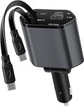 Kwaki sisset&otilde;mmatav autolaadija, 100 W sigaretis&uuml;&uuml;taja USB C, autolaadija adapter varjatud kaabliga, kiirlaadimine &uuml;hildub iPhone 16 15 Pro Maxiga (Type-C + Type-C)