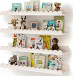 Bookshelves for Nursery 4 Pack White Floating Shelves for Wall Kids Wavy Shelves Wall Bookshelves for Bedroom Nursery Baby Room Nursery Decor