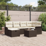 Rantry 7-TLG. Garten Sofa Set mit Kissen Braun Poly Rattan, 2-Sitzer Garten Sofa mit Stauraum & Kissen Braun Poly Rattan Gartenlounge Model3360219
