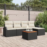 Rantry 6-teiliges Garten Sofa Set mit Kissen Schwarz Poly Rattan Akazie, 2-Sitzer Garten Sofa mit Stauraum & Kissen Schwarz Poly Rattan Gartenlounge Model3356234