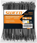 SWEED kaablisidemed, must, 200 mm x 4,8 mm, 1000 kaablisideme pakend, UV-kindel, mustad kaablisidemed 22 kg t&otilde;mbetugevusega, saab kasutada nii sise- kui ka v&auml;listingimustes