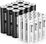 BONAI laetav aku 12XAA ja 12XAAA 2800/1100mAh laetavad patareid suure mahutavusega 1.2V AA/AAA NI-MH madala enesepuhastusega (24 t&uuml;kki)