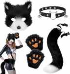 Karvane rebase mask, pluusist rebase mask, kassir&uuml;&uuml;tli Cosplay, sabaga ja k&auml;pikinnaste komplekt, karvane kassir&uuml;&uuml;tli mask Halloweeni, j&otilde;ulude, karnevali, peo, kost&uuml;&uuml;mi jaoks.