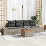Rantry 5-teiliges Garten Sofa Set mit Kissen Grau Poly Rattan Akazie Gartenlounge Model3348020