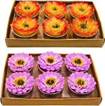 Dekohelden24 12 teek&uuml;&uuml;nla komplekt Gerbera kujul, lauak&uuml;&uuml;nal, Gerber k&uuml;&uuml;nal, lillak&uuml;&uuml;nal kollase ja lilla v&auml;rvusega, iga k&uuml;&uuml;nla m&otilde;&otilde;tmed 4 x 3 x 4 cm.