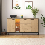 KUAKE Three Drawer Sideboard with Two Doors Modern Wooden Colour Sideboard with Storage Compartments - Stylish and Functional Home Furniture. Black and Wood Colour