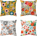 Cushion Cover 70 x 70 cm Flower Cushion Covers Set of 4, Linen Double-Sided Cushion Covers with Invisible Zip, Decorative Cushion Cover, Throw Cushion Cover, Square Sofa Cushion Cover for Home Decor