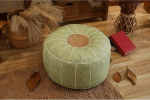 Handmade Moroccan Round Pouf Stool, False PU Leather Floor Seat Cushion, Unfilled, 23 x 11 Inches, Patchwork Stool for Living Room, Bedroom, Wedding, Green