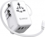 ORICO 70 W reisiadapter maailmas, universaalne reisipistik USB C pikenduskaabliga, AC adapter universaalne adapter EL, UK, US, AU (valge)