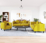 Juroupi 3-Piece Sofa Set with Cushion Sofa Living Room Seating Set Living Room Sofa Set Sofas for Living Room Yellow Velvet