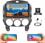 Hikity 2G + 64G autoraadio Android 15 Mazda 2 2007-2014 jaoks 9-tollise puuteekraaniga, raadio 2 DIN traadita Carplay Android auto RDS/FM raadio BT GPS WiFi + tagurduskaamera + mikrofoniga