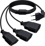 Euro Plug 3 kuni 1 pikenduskaabel Euro Plug 90 kraadi Euro Plug jaotur 3-Way pikenduskaabel lamedast &uuml;mmarguseks 2,5 A 250 V, kodumasinatele TV (must, 1,5 m)