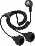 Spiraalne pikenduskaabel, 1 kuni 2 kaitsva puutepunkti spiraalkaabel, 16 A/250 V, pikenduskaabel 2 pistikupesaga (1,7 m)