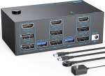 8K KVM l&uuml;liti 3 monitori 2 PC Kolm monitori 2 DisplayPort 1.4 ja HDMI 2.1 USB 3.0 KVM l&uuml;litid DP 1.4 toetab 8K@30Hz/4K@144Hz, HDMI toetab 8K@60Hz /4K@120Hz juhtmega