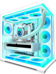 ATX arvutikarbi 7 x 120 mm ARGB PWM ventilaatoriga eelpaigaldatud Mid-Tower Gaming PC korpus, Panoraamiline karastatud klaasist must arvutikarbi C-t&uuml;&uuml;biga, 360 mm radiaatori tugi, H-D9 (valge)