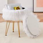 Mxfurhawa &uuml;mmargune Faux Fur Ottoman Storage Pehme karvane Ottoman 4 metallist jalaga Kompaktne jalatugi Stool Modern Footstock Ottoman Makeup Seat Entrance Makeup Bench