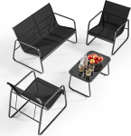 Bealife 4-osaline metallist tekstiilist aiam&ouml;&ouml;blikomplekt koos 3 tugitooli ja 1 klaasist lauaga Patio m&ouml;&ouml;bel igaks aastaajaks Patio Garden Outdoor (must)