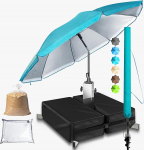 4smile Beach Parasol 180 cm - reguleeritava k&otilde;rgusega rannavarju SunnyJoy UPF 50+ p&auml;ikesekaitseks rannavarju tuulekindel stabiilne - p&auml;ikesevarju koos kaitsva kattega, aiavarju, t&uuml;rkiissinine v&auml;rvus