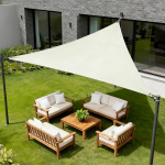 HENG FENG Kolmnurkne p&auml;ikesepuri, 3 x 3 x 4,25 m, Oxford kangas, veekindel trossidega markiis, p&auml;ikesekaitse, ilmastikukaitse markiis, 95% UV kaitse v&auml;litingimustesse, terrass, r&otilde;du, aed, kreemne