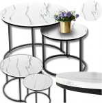 ZOLTA 2 kohvilaudade komplekt &Uuml;mmargune t&ouml;&ouml;stuslik Loft k&uuml;ljelaud Diameeter 60 cm ja Diameeter 40 cm elutoa laud MDF metallist pesitsuslauad Kaasaegne ruumi s&auml;&auml;stev stabiilne elutoa laudade disain Valge