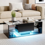 BRILVERDE k&otilde;rgl&auml;ikega kohvilaud, elutoa laud LED ja sahtlitega, kaasaegne must diivanilaud hoiuruumiga, k&uuml;ljelaud 2 klaasriiuliga, elutuppa (must, 100 x 50 x 35 cm)