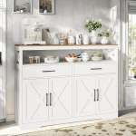 FEEOHOME Sideboard, metalljalgadega hoiukapp, multifunktsionaalne k&ouml;&ouml;gim&ouml;&ouml;bel 2 ukse ja 2 sahtliga, k&ouml;&ouml;gikapp s&ouml;&ouml;gituppa, elutuppa, k&ouml;&ouml;ki, 140 x 40 x 105 cm.