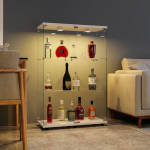 FANYUSHOW klaasist vitriinkapp valge - Vitriinkapp klaasuksega, 5 mm karastatud klaasist kollektsion&auml;&auml;ride vitriinkapp - klaasist vitriiniriiul klaaskapp valgusega 125 x 79 x 36,5 cm