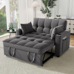 Pikendatav sametist diivanvoodi, 3-in-1 diivan magamisfunktsiooniga, joogihoidja ja k&uuml;ljetaskud 2 padjaga, reguleeritav seljatugi elutuppa, kodukino ja v&auml;ikestesse tubadesse, hall