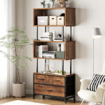 Coleshome raamaturiiul, 5 tasandiga riiul, 3 riidest sahtliga seisev riiul, riiulid &otilde;hukesed, sobivad magamistuppa, kontorisse, elutuppa, 60 x 24 x 155 cm, Vintage v&auml;rvid