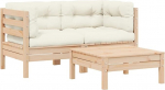 Garten-Ecksofa modular aus Kiefernholz Massivholz mit Grauen Kissen als 3-TLG. Outdoor-Lounge-Set f&uuml;r die Flexible Gestaltung