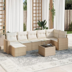 8-TLG. Garten-Sofagarnitur mit Kissen Beige aus PE Rattan, Gartenm&ouml;bel Set 8-TLG. als Outdoor Sofa Set Beige in Poly Rattan