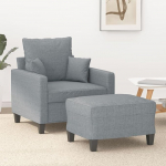 Kompakter Sessel und Hocker Set aus Stoff, Grauer Sessel mit passendem Fu&szlig;hocker als gem&uuml;tliches Sitzensemble