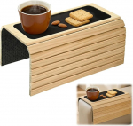 Sofa-Armlehnen-Tablett aus nat&uuml;rlichem Bambus, faltbarer Couch-Arm-Tisch mit schwarzem Untersetzer, rutschfester Sofa-Armlehnen-Organizer f&uuml;r Liegen und Sektionale, Couch-Armlehne, Tischtablett f&uuml;r