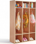 VEVOR Offener Kinderkleiderschrank aus Sperrholz, Kindergarderobe mit 6 Haken & 9 F&auml;chern (3 Gro&szlig; + 6 Klein), Garderobenregal & Aufbewahrungsregal f&uuml;r Kinderzimmer Zuhause Kindergarten Kita