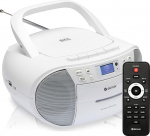 DAB kaasaskantav CD-m&auml;ngija ja kassetim&auml;ngija, Boombox, CD-raadiom&auml;ngija, kell ja topelt &auml;ratuskell, FM-raadio, AUX-IN, USB-v&otilde;rgu- v&otilde;i akutoitega, puldiga, TDC-280, valge