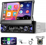 Carplay 1 DIN autoraadio, HD puuteekraaniga Single Din Androidi stereo MP5-m&auml;ngija, toetab Bluetooth/MirrorLink/FM/USB2.0/AUX/laadimine/kaugjuhtimine + tagurduskaamera