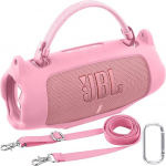 Khanka JBL Charge 6 jaoks Silikoonist kaitsekott eemaldatava &otilde;larihma ja kasuliku konksuga, paindlik pehme &uuml;mbris JBL Charge 6 kaasaskantavale Bluetooth-k&otilde;larile, ainult &uuml;mbris (roosa)