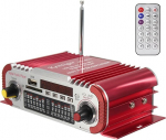 DollaTek 2 kanaliga Hi-Fi Mini Digital Motorcycle Car Stereo Power Amplifier Sound Mode Audio Music Player Support USB/FM/SD for Car Motorcycle Car CD DVD DC 12V Input - Red